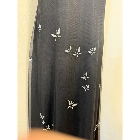 VTG 90s Virgo II Black Butterfly Sheer Sz 10 Maxi Dress Formal Fairy Whimsigoth - Picture 3 of 8